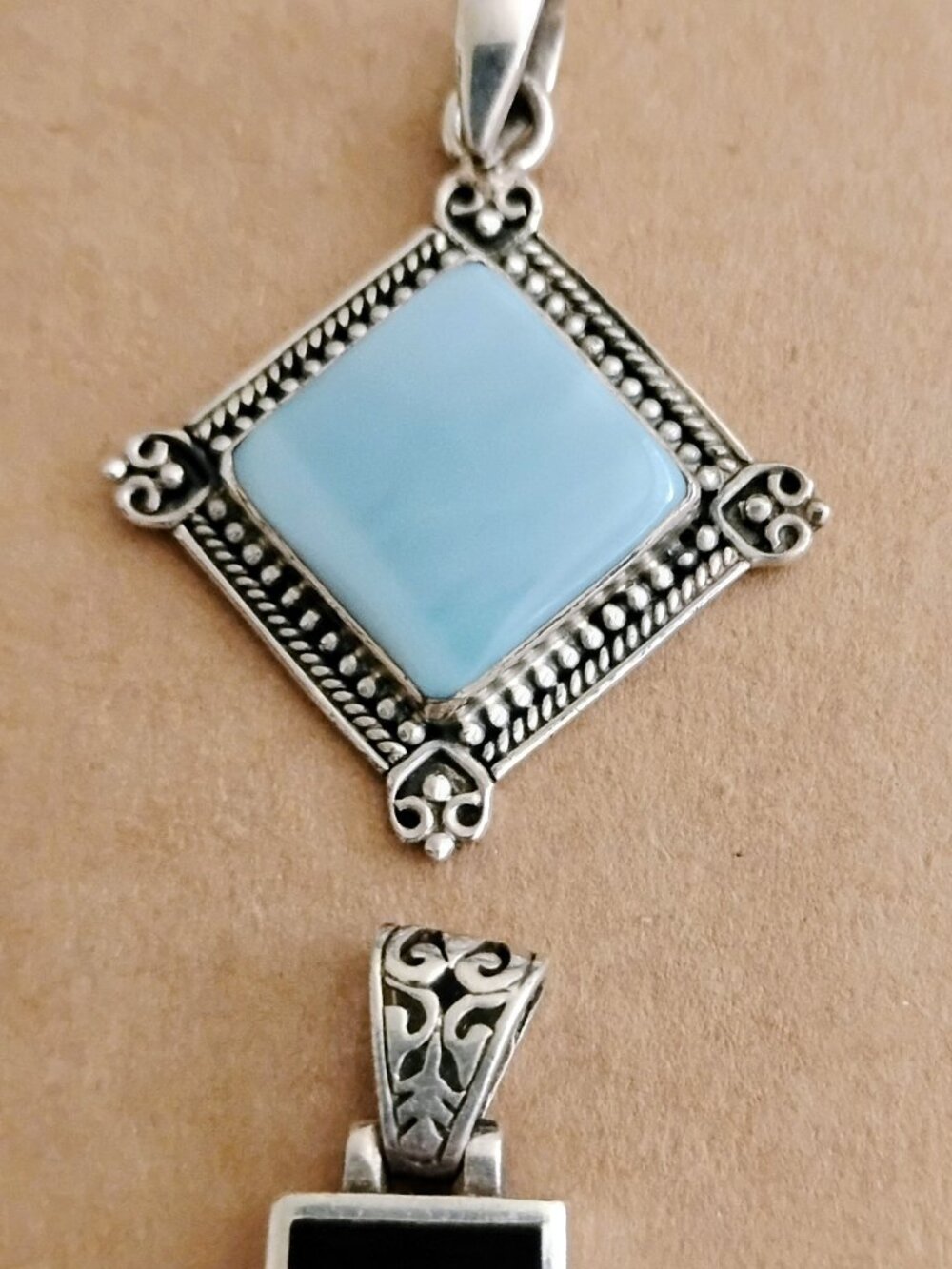 Owyhee Opal Pendant and Sterling Onyx Pendant